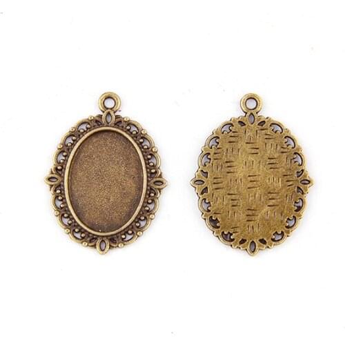 Fit 13x18mm Oval Antique Bronze Pendants Setting Cabochon Cameo Base Tray Bezel Blank DIY Jewelry Findings