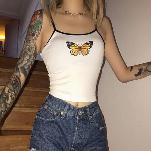 QICIUS Butterfly Tops Girls Summer Fashion White Crop Top Casual Camis for Women Camisole New Sexy Streetwear Ropa Mujer C020