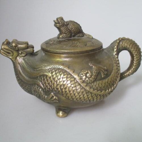 Christmas decorations for home+ Collectible Chinese Old BRASS Handmade Dragon turtle Tea pot ,Home Decorative kettle