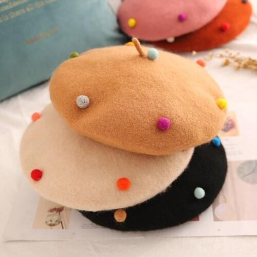 Wool Women Girls Winter Berets Vintage Warm Beret Hats Girls Flat Cap Beret for Women Winter Beret Lolita Plaid Newsboy Hat