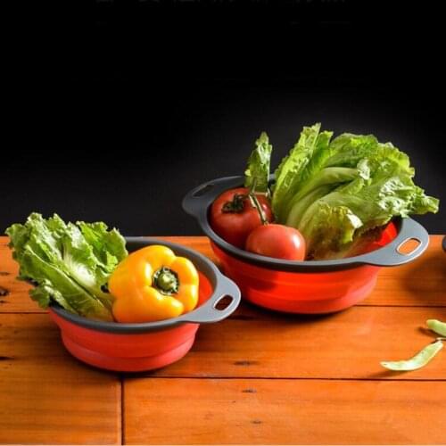 Foldable Silicone Colander Round Hollow Fruit Vegetable Washing Basket Strainer Collapsible Drain Basket With Handle