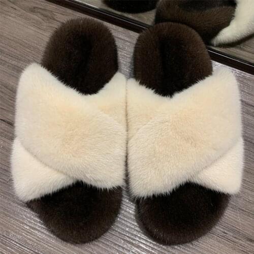 Real fur slides women real mink fur slippers ladies mink fur flat with slippers