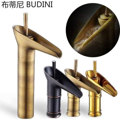 Bathroom Solid Brass Basin Faucet Cold Hot Water European Basin Faucet Art Basin Waterfall Black Gold Retro Faucet Antique Brass