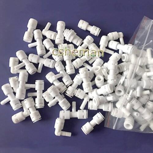 Heman RO water purifier pure water machine joint fittings 1/4" 3/8" OD Hose Connection Tee RO Water Plastic Pipe Connector 50pcs