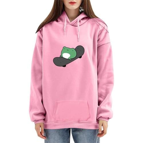 Hoodie Frog Print Vintage Harajuku Womens Winter Hoodie Kawaii Cute Casual Streetwear Oversize Top Cool Women Loose Sweatshirts