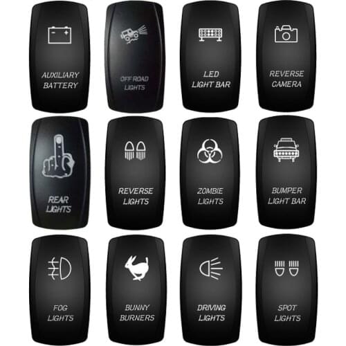 12V/24V 5 Pin Rocker Switch Waterproof Laser SPST ON/OFF Backlit Green LED Light 20A 12V For Auto Automotive Truck Boat Marine