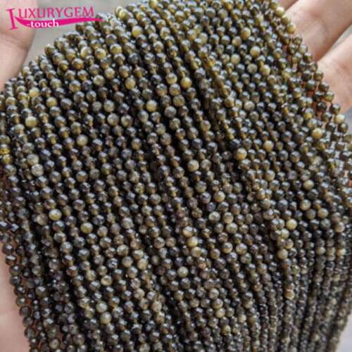 High Quality 3mm Natural Gold Obsidian Stone Faceted Round Loose Spacer Beads Bracelet Necklace Jewelry Accessory 38cm b134