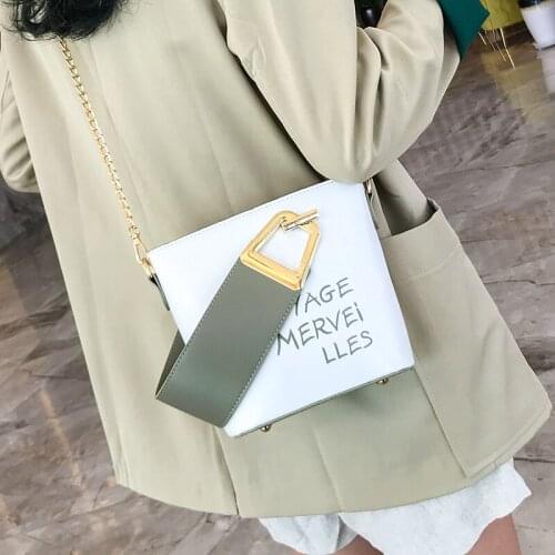 2021 High Quality Letter Bucket Bag Women Pu Leather Handbag Vintage Chain Shoulder Bag Retro Messenger Bag Crossbody Bag Tote
