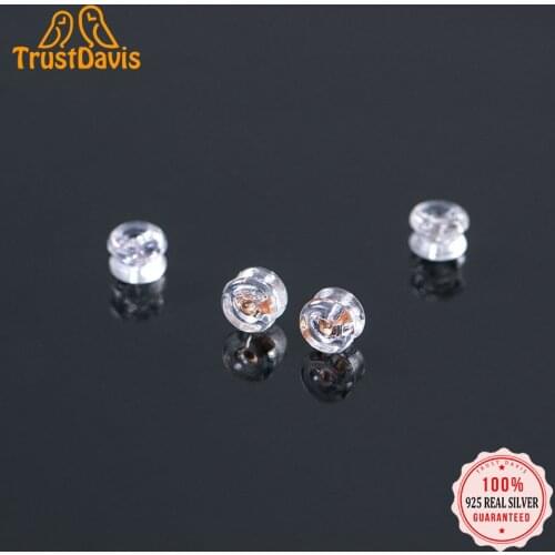 TrustDavis 925 Sterling Silver Earplugs Women Lovely Earplugs Shape Gyroscopic Silicone Rubber Rings on The Back Tremella DZ563