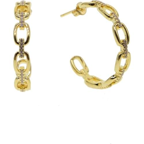 Gold color cz cuban link chain hip hop big women earring jewelry 2018 new punk big chain circle Geometric jewelry earrings