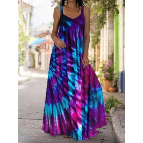 Women Loose Flower Printed Sleeveless Dress Summer Casual V Neck Sundress Ladies Plus Size Beach Party Boho Floral Maxi Dress
