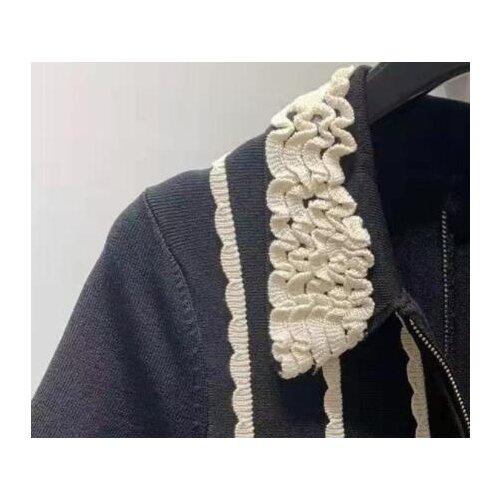 2021 Autumn Winter New Womens Knitted Zipper Mini Dress Color Matching Stripes Turn-Down Collar Ladies Short-Sleeved Slim Robe