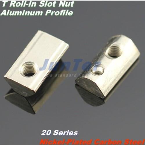 100pcs M4 M5 M6 T Roll-in T Slot Nuts Groove 6 Nickel Plated Carbon Steel Aluminum Accessories For 20 Series Aluminum Profile