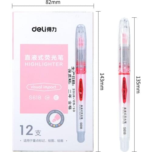 12pcs lot Straight liquid highlighter marker pen 5 colors Orange red yellow blue green office fluorescent pen deli S618