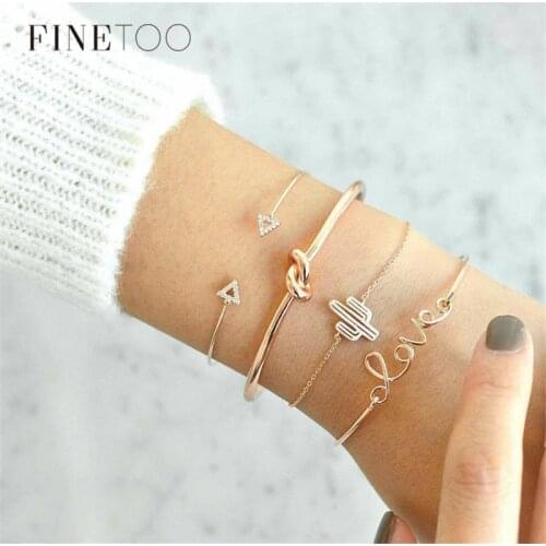 4PCS/Set Fashion Stacking Love Triangle Cactus Knot Bracelets Bangles for Women Minimalist Geometric Cuff Bracelet Set