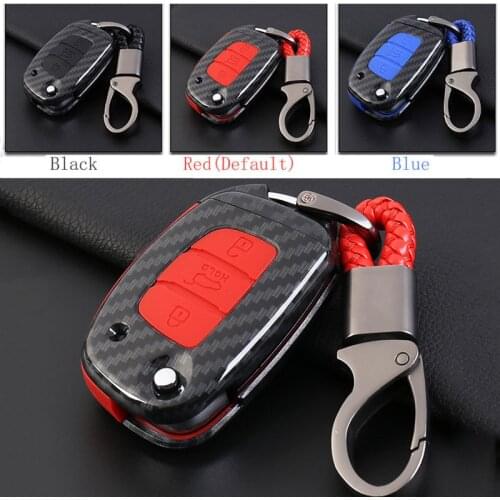 ABS Carbon Fiber Shell+Silicone Cover Remote Key Holder Fob Case&KeyChain For Hyundai Elantra/Tucson/Verna