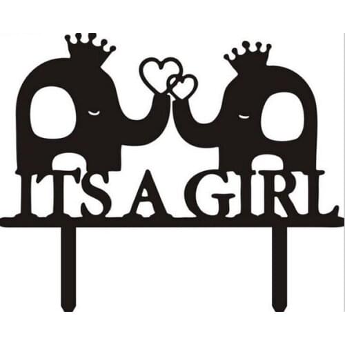 100pcs/lot, Creative " Its a girl " lovers of elephant design Acrylic wedding inserted card Cake Topper Party Cake Decorations