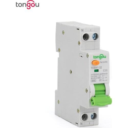 20A 10mA 6KA 18mm RCBO 1P+N Residual Current Circuit breaker with over current and Leakage protection RCBO TOBN1-32