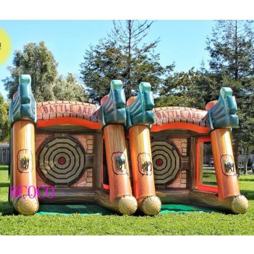 Free air ship to door, inflatable Flying Axe Throwing interactive game,Giant inflatable throwing axe carnival game for sale