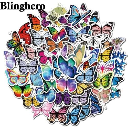 CA1313 50 Pcs/Set Butterfly wall Sticker Waterproof Art Sticker Decoration for Laptop Bike Luggage Guitar Car Sticker