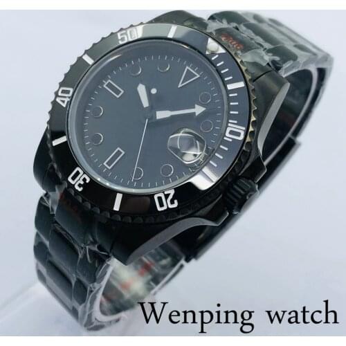 Bliger 40mm Top Sterile Watch Black PVD Case Sapphire Glass Ceramic Bezel Black Dial 24 Jewels NH35 Movement Automatic Watch