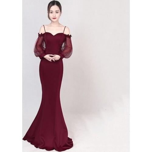 Corzzet Elegant Burgundy Cotton Lantern Sleeve Fashion Dresses 2018 Off The Shoulder Long Evening Party Dress