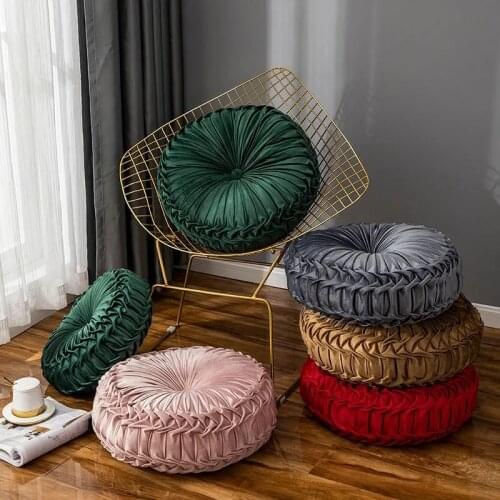 Throw Round Pillow Cushion European Luxury Velvet Handmade Pleated Wheel Pumpkin Seat Cushion Home Sofa Decor 40x40x14cm