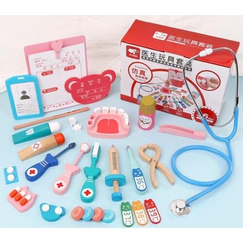 20Pcs/Set Chidlren Pretend Doctor Dentist Wooden Medical Playset Education Toy