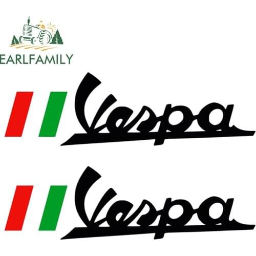 EARLFAMILY 6.5cm x 2cm 2x Pegatinas Car Sticker Car Styling Accessories Vinyl Vespa Logo+ Bandera Italia Moto Flag Decoration