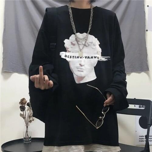 South Korea ins retro autumn dark dead ghost print wild bottom loose long-sleeved T-shirt for men and women