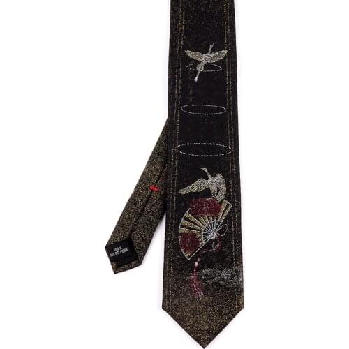 Free Shipping New Male mens personality gift necktie Original jasmine crane Chinese style black jacquard embroidery 7cm student