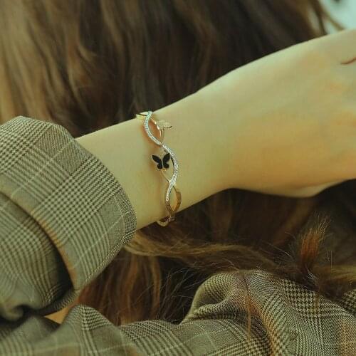GorGor Bangles Women Stainless Steel Rose Gold Plated Pattern Mosaic Zircon Butterfly Simplicity Temperament Jewelry 970
