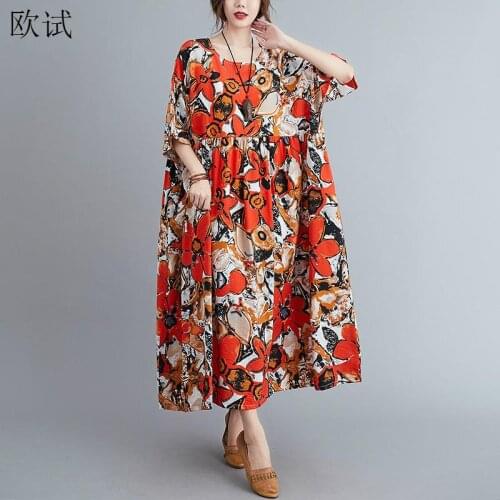 Plus Size Cotton Ladies Dresses for Women 4xl 5xl 6xl Summer Beach Boho Dress 2021 Oversized Floral Long Loose Korean Dress Robe