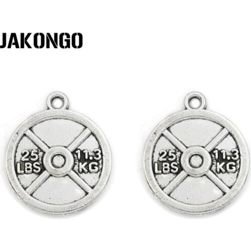 JAKONGO Antique Silver Plated 25LBS Dumbbells Charms Pendants Jewelry Findings Accessories Making fit Bracelet DIY 20mm