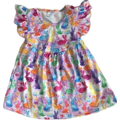 Lovely Baby Cartoon Rabbit Pattern Colorful Dress Icing Short Sleeves Easter Day Girl Dresses