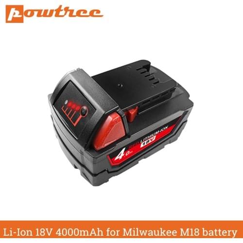 Powtree 2pcs 4000mAh Li-ion Tool Battery for Milwaukee M18 48-11-1815 48-11-1850 2646-20 2642-21CT Repalcement M18 Battery