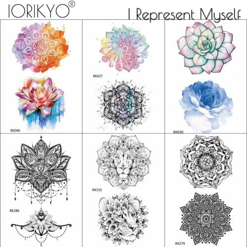 IORIKYO Little Temporary Tattoo Women Stickers Waterproof Flower Tattoo Henna Floral Girl Xmas Tatoos Lotus Tiger Fake 3D Tatoos