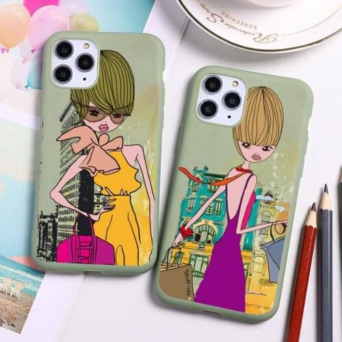 Fashion shopping girl Phone Case for iPhone 11 Pro Max X XR XS 8 7 6s Plus Candy green Silicone Cases