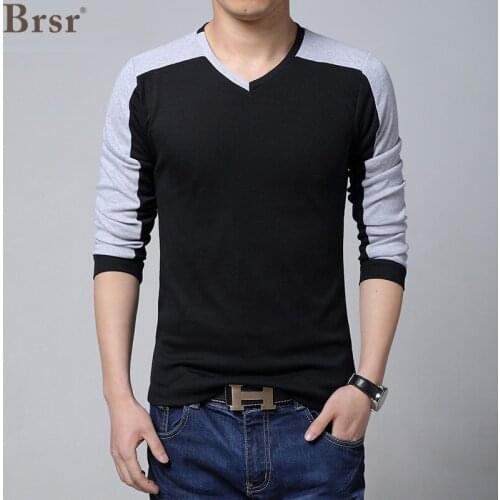 Spring And Autumn High Quality Fashion Casual Long Sleeve V-Neck Pullover T Shirt Men Clothing Tshirt Oversized Top T-shirt