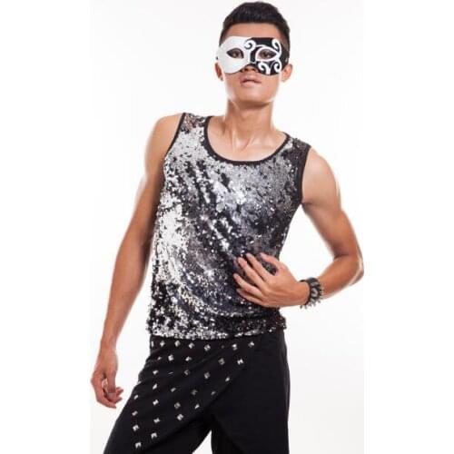 Personality slim male sleeveless sequins vest men punk rock costumes hombre chalecos singer dance stage star dress fashion