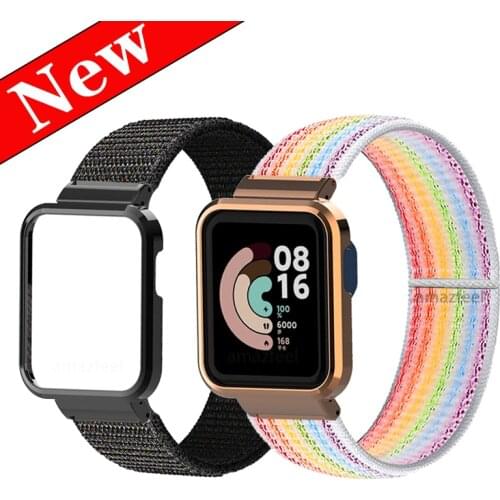 Nylon Wristband Metal Case Protector For Xiaomi Mi Watch Lite Bracelet For Mi Watch Lite strap Nylon Loop Watchband Accessories