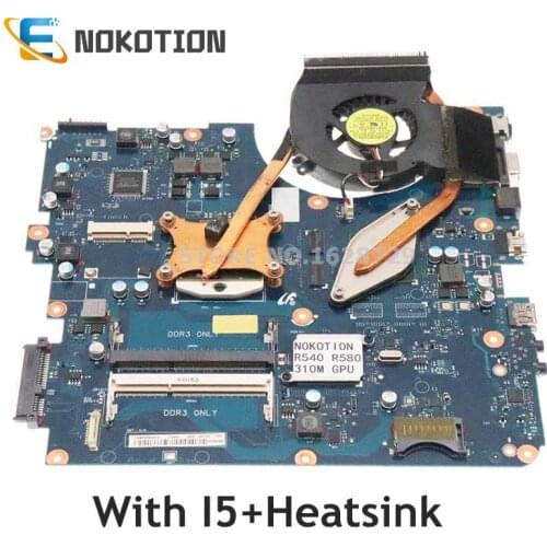 NOKOTION FOR Samsung R580 NP-R580 Laptop Motherboard GT310M With I5 CPU+Heatsink Fit For Samsung R540 NP-R540 Motherboard