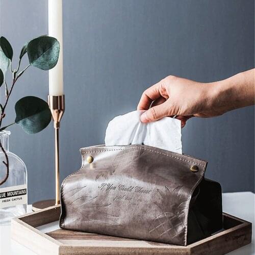 Nordic Grey PU Leather Tissue Box Paper Towel Storage Bag Multifunction Cosmetic Organizer Bag Dining Table Tissue Box