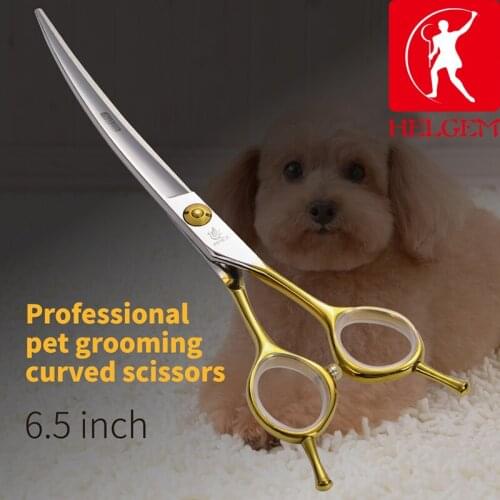 HELGEM Professional Grooming Curved Scissors for Dog 6.5 inch Japan 440C Shears for Pets Dogs Cats
