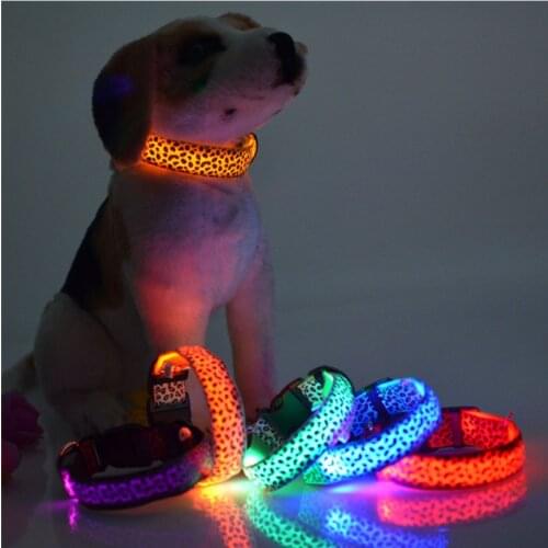 Leopard LED Dog Collar USB Charge Luminous Adjustable Glowing Collar For Dogs Pet Night Safety Nylon Collar Luminous Bright Dog