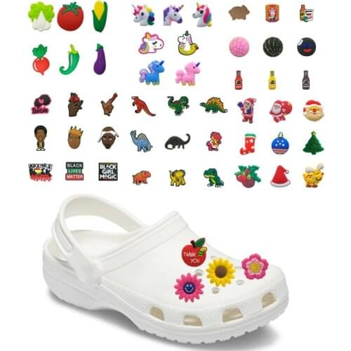 6-18pcs Cute Animal PVC Shoe Charms Unicorn Dinosaur Shoe Decorations Hot Weed Black Man Lives Matter Accessories Clog Ornaments