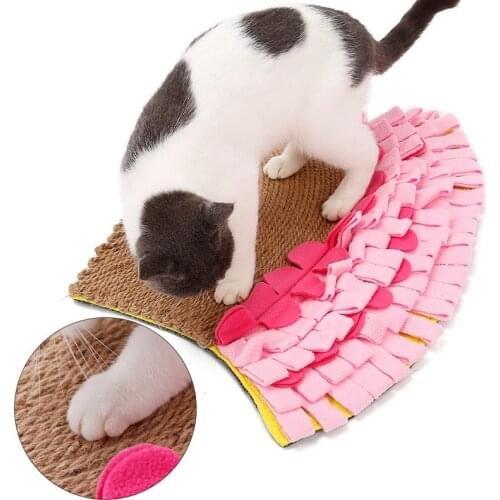 Practical Fishtail Cat Scratching Chew Toys Carpet Natural Jute Cat Grinding Claw Mat Puzzle Sniffing Food Cat Game Mat Blanket