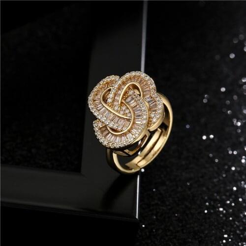 Luxury T Shape Cubic Zircon Stone Geometric Wedding Ring Fashion Gold Color Geometric Open Rings Female Engagement Jewelry Gift