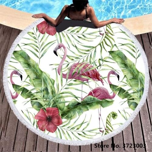 Pink Flamingo Palm Leaf Printed Round Pattern Beach Towel Microfiber Fabric Bathroom Bath Outdoor Swim Towel Travel Serviette