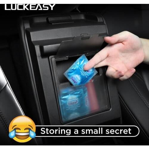 LUCKEASY Hidden transparent storage box for Tesla model 3 2017- 2021 Armrest box cover storage box